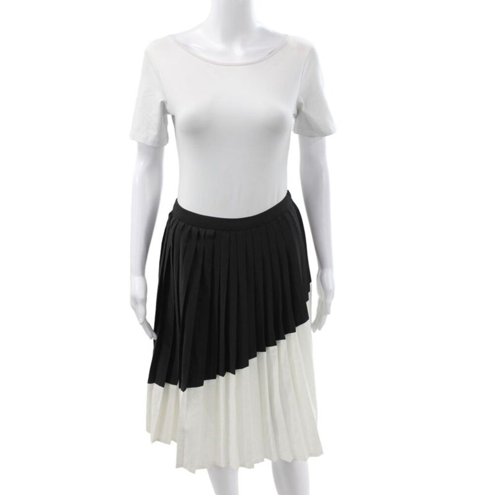 Story Women Black Pleated Cotton Knee Length Skirt Zip Size XS